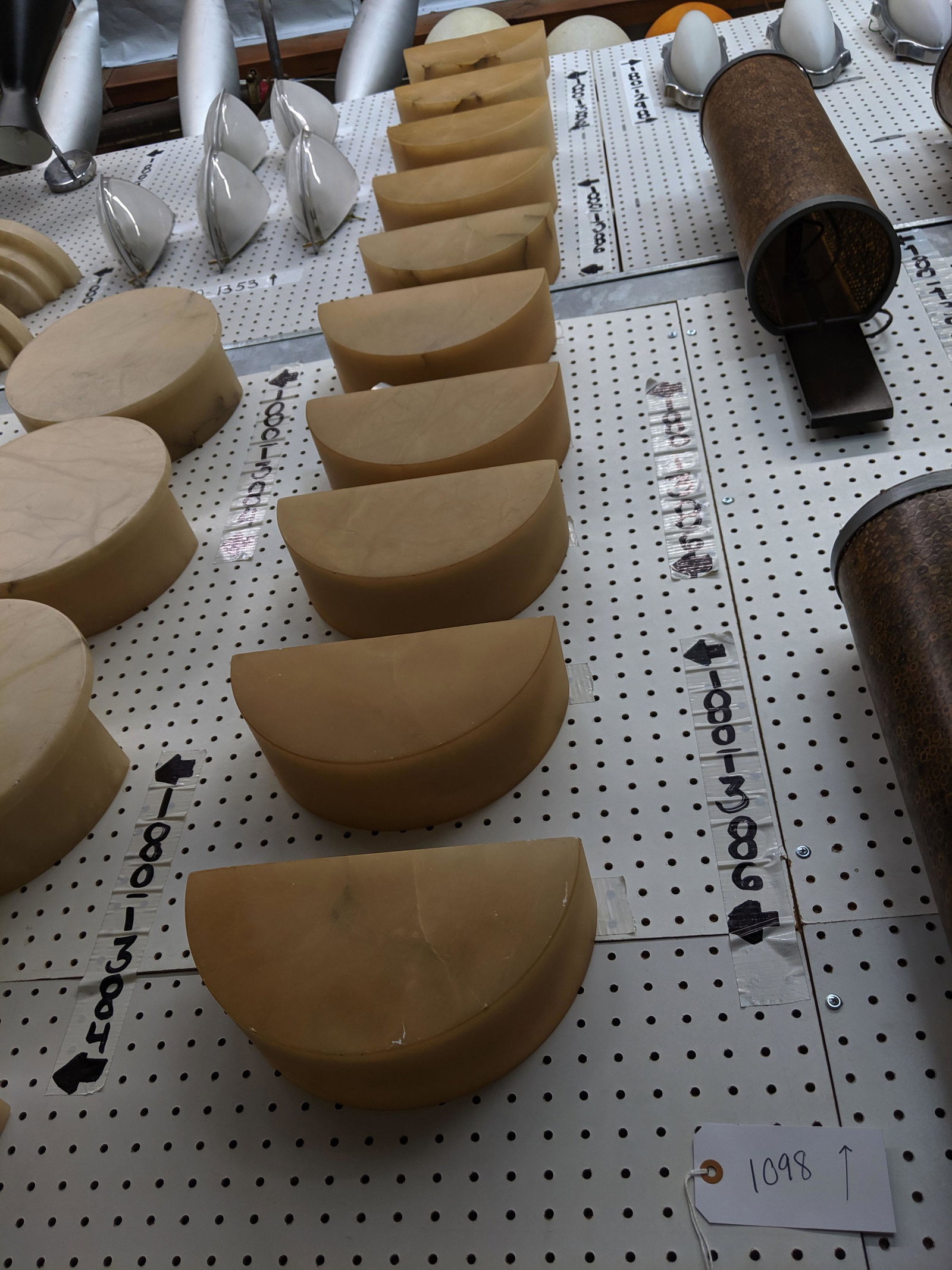 Semi-Circular Wall Sconces: Set of ten semi-circular stone wall sconces (not wired).