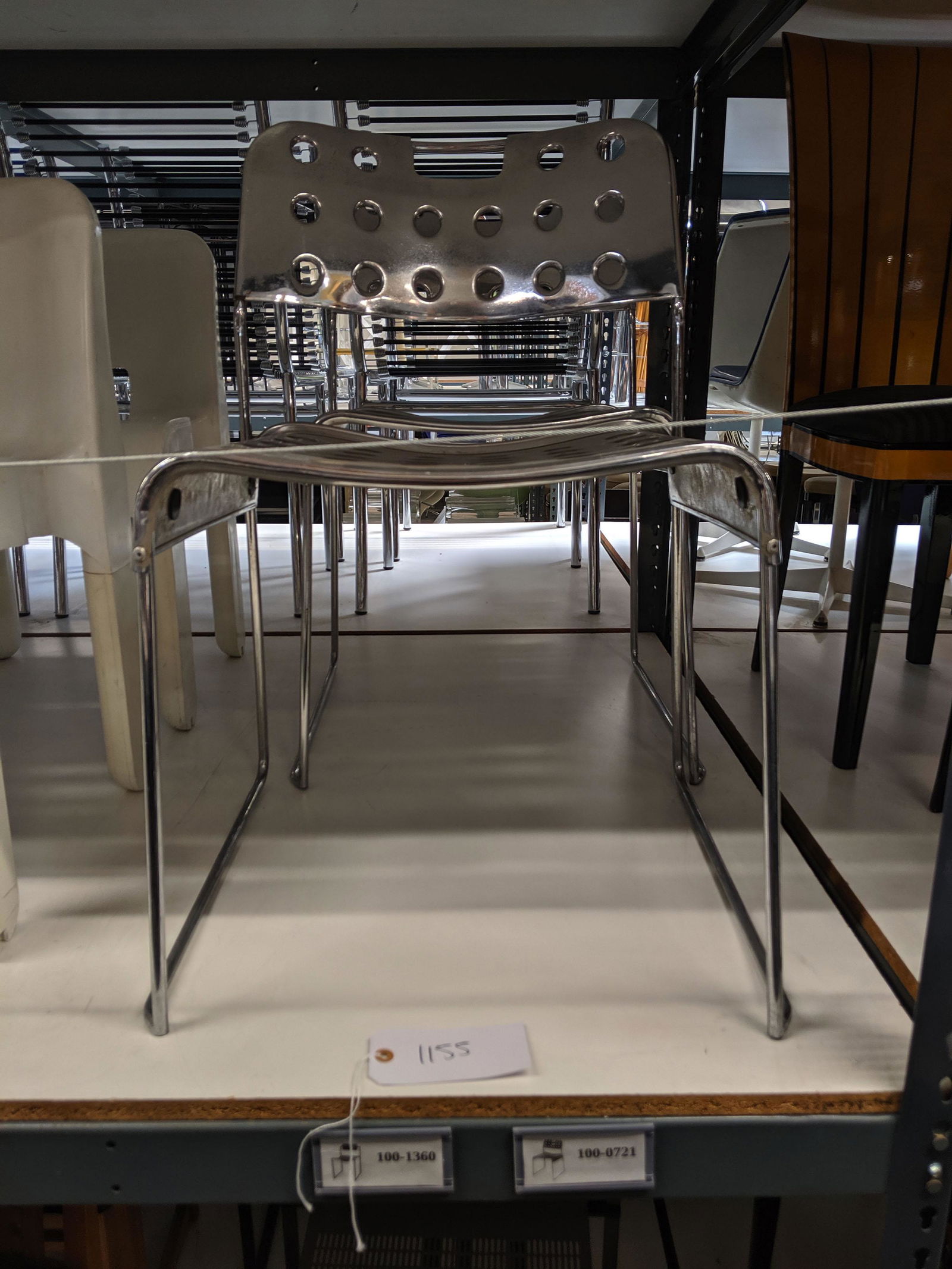 Omstak Side Chairs: Perforated metal side chair by Rodney Kinsman for ICF.