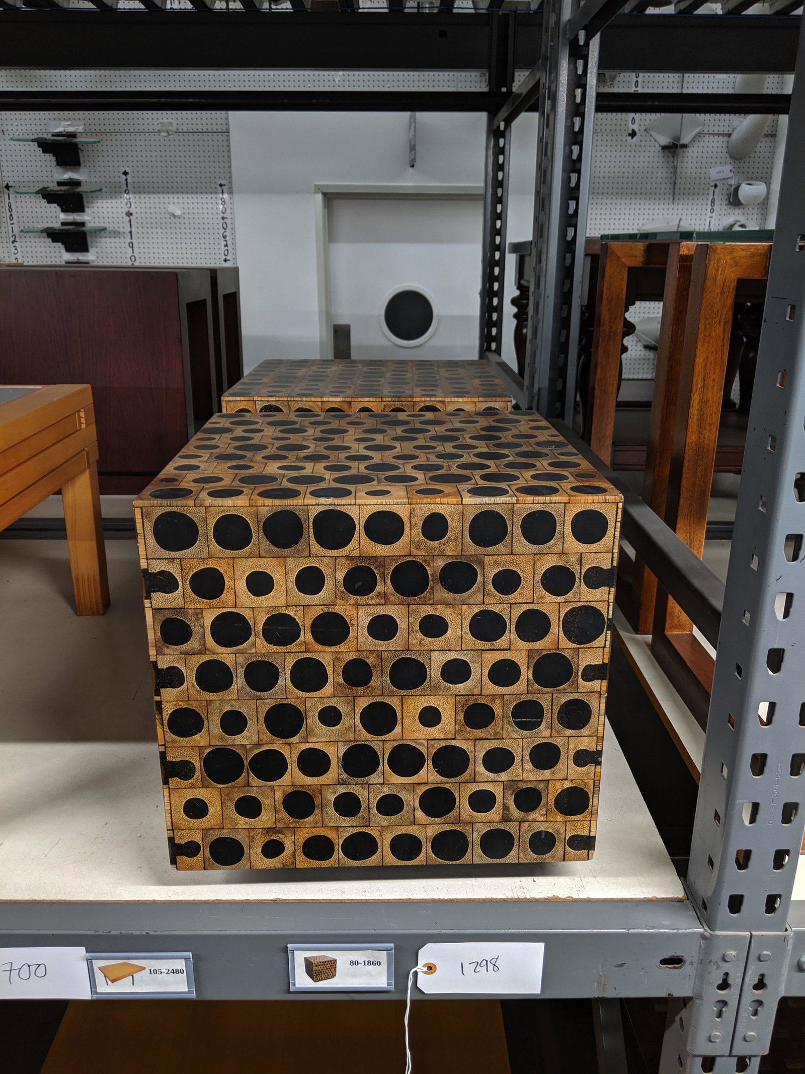 Resin Cube Tables: Pair of inlaid resin cube tables.