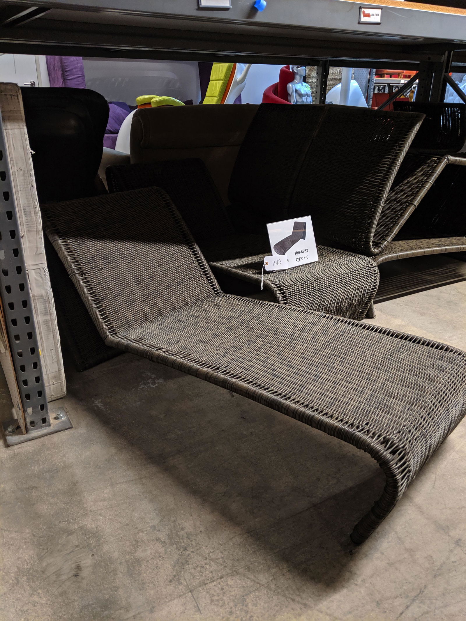 Woven Outdoor Chaises: Set of six woven outdoor chaises.