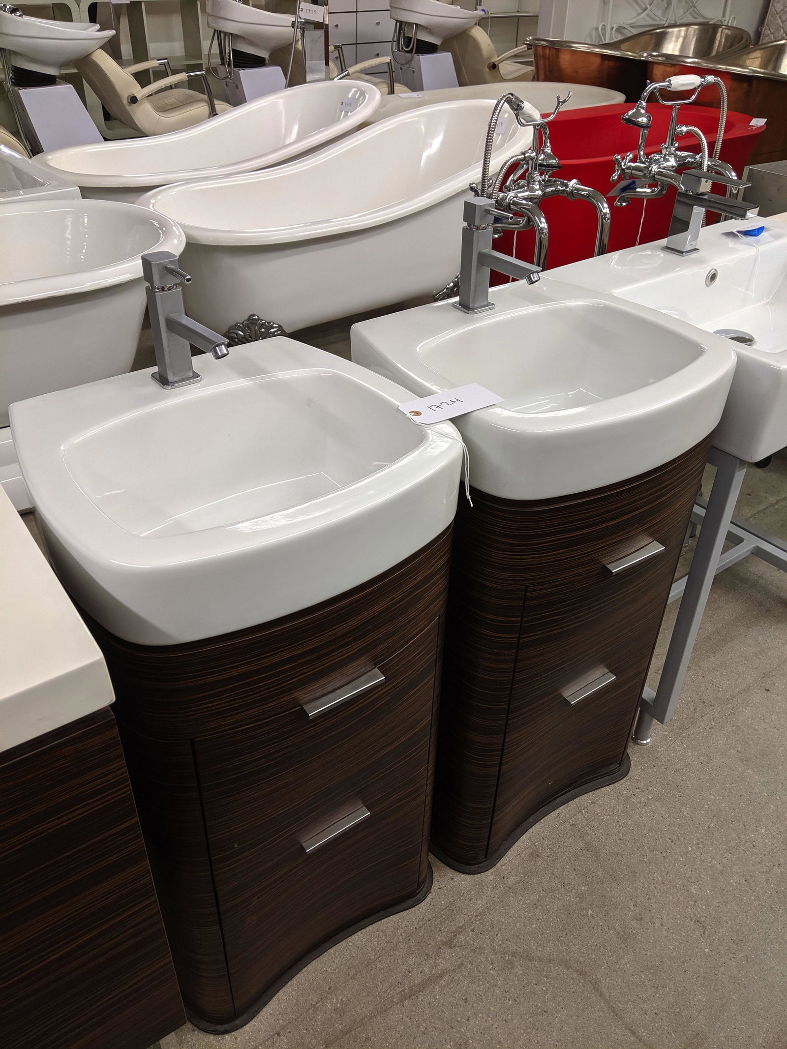 Small Contemporary Sinks: Small contemporary sinks with storage.