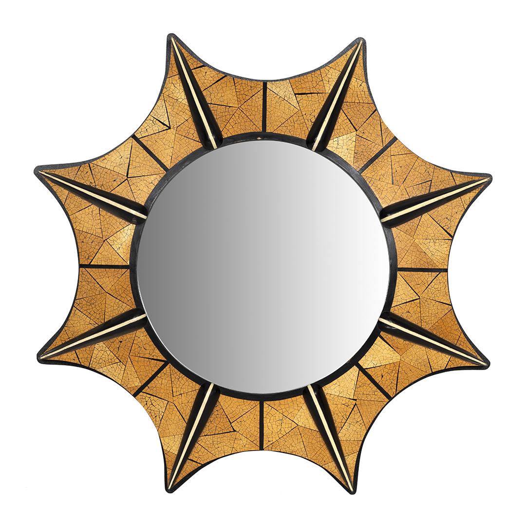 R. & Y. Agousti Wall Mirror: Wall mirror with ebony, encrusted eggshell, shagreen and bone inlay by R. & Y. Agousti, France, 1990s.