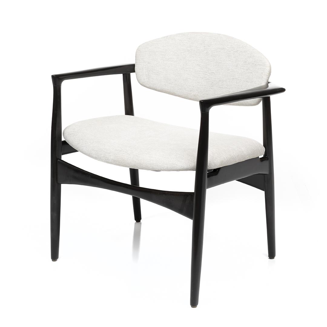 Ib Kofod-Larsen Armchair: Armchair with ebonized frame by Ib Kofod-Larsen and imported by Selig, Denmark, 1960s. Underside with Selig import roundel.