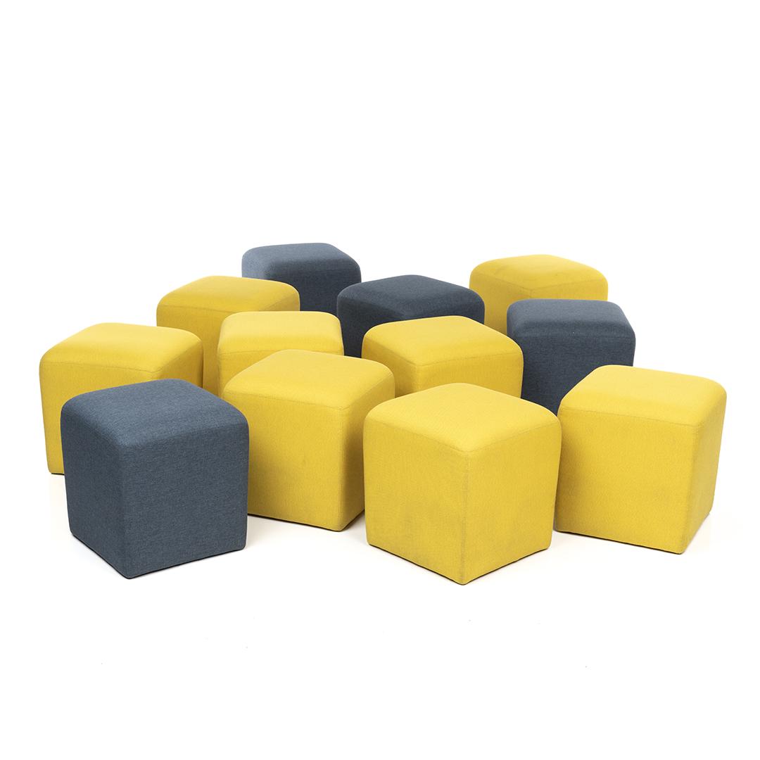 Knoll Cube Stools (12): Set of 12 upholstered cube stools by Knoll, 2010s.