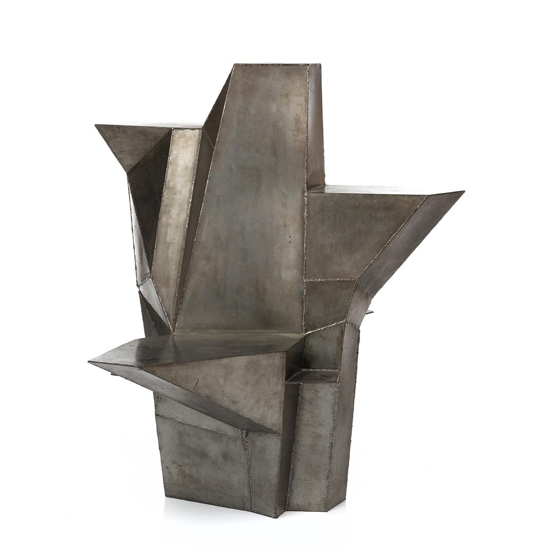 Bruce Gray Standing Display: Unique Brutalist torch-cut steel standing display by Bruce Gray, 1990s.