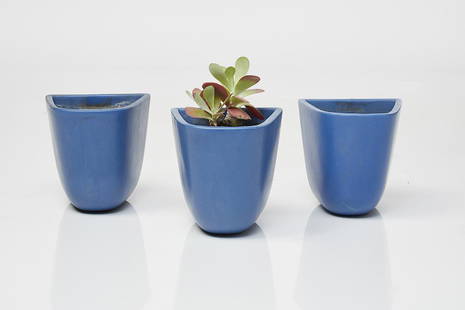 Malcolm Leland Domino Planters (3): Set of three blue glazed earthenware Domino planters by Malcolm Leland for Architectural Pottery, 1950s. Property from the Estate of Bill Stern, Los Angeles, CA.