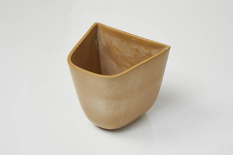 Malcolm Leland Domino Planter: Mustard glazed earthenware Domino planter by Malcolm Leland for Architectural Pottery, 1950s.