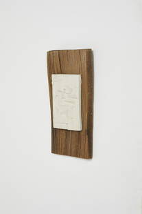 Malcolm Leland Wall Plaque: Bisque ceramic tile mounted on wood board by Malcolm Leland, 2001. Signed and dated to verso. Property from the Estate of Bill Stern, Los Angeles, CA.