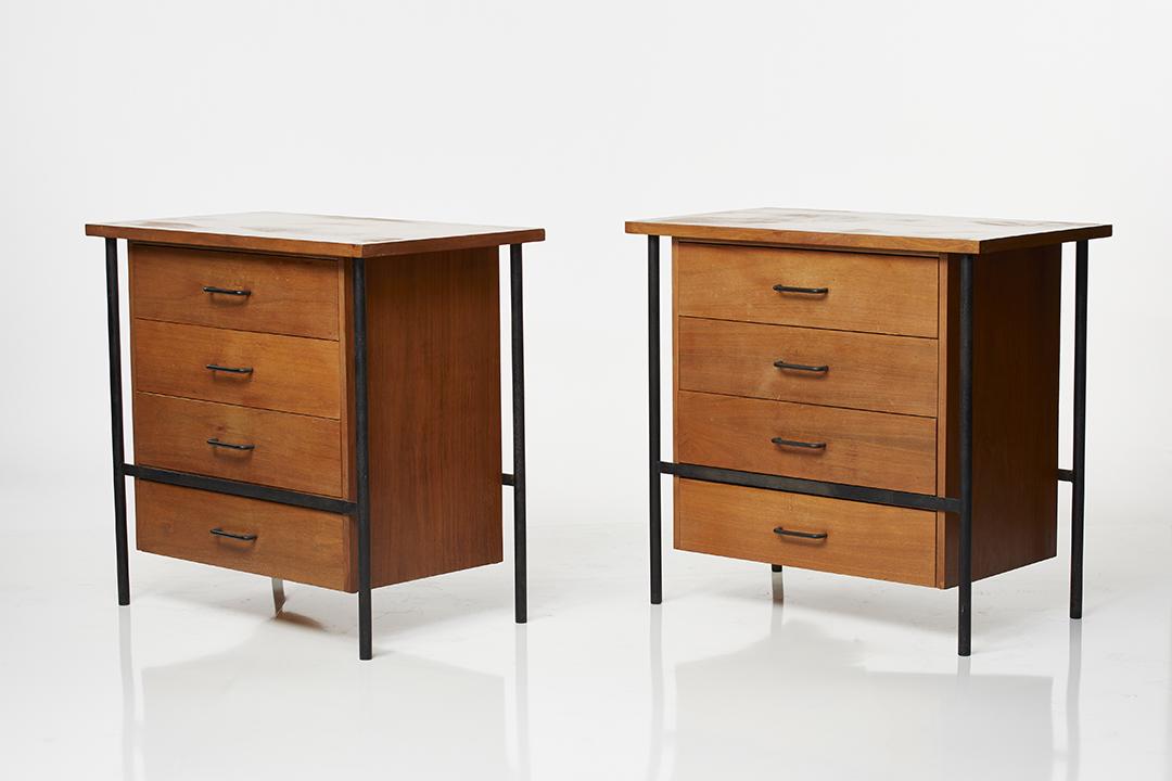 Donald Knorr Dressers (2): Pair of walnut and painted iron dressers by Donald Knorr for Vista, 1950s.