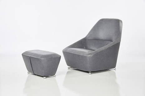 Francois Bauchet Pluriel Lounge Chair and Ottoman (2): Leather Pluriel lounge chair and ottoman by Francois Bauchet for Ligne Roset, France, 1990s.