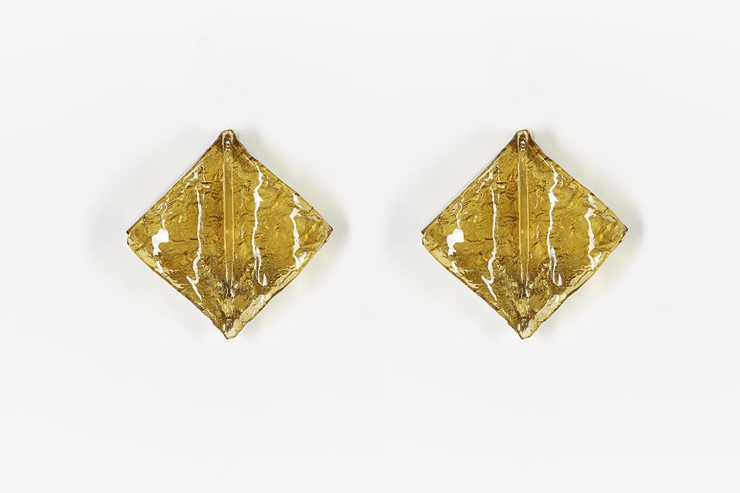 Carlo Nason Sconces (2): Pair of molded glass and brass sconces by Carlo Nason for Mazzega, Italy, 1970s.