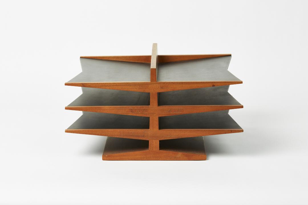 Modern, Letter Tray: Modern Sculptural desktop letter tray, 1960s. Walnut, masonite.