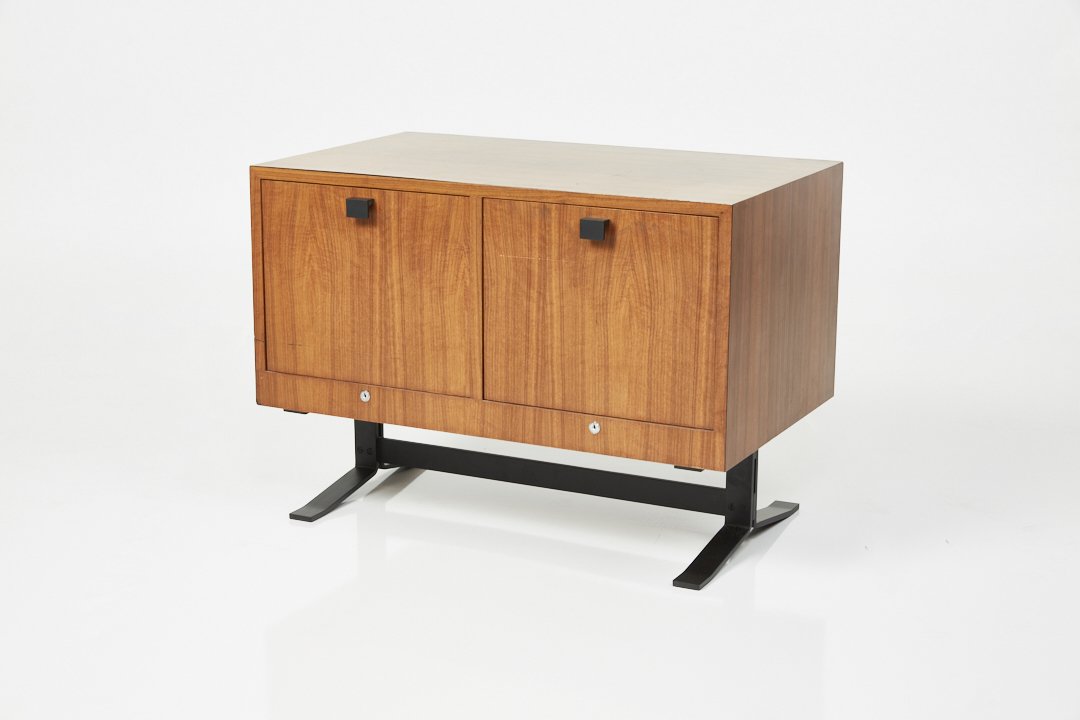 Italian, File Cabinet: Italian File cabinet, 1960s Rosewood, enameled metal.