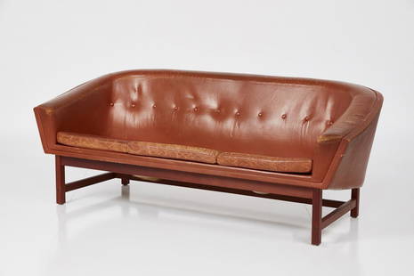 Lennart Bender, 'Corona' Sofa: Lennart Bender 'Corona' sofa, 1960s Leather, teak. Manufactured by Ulferts Mobler, Sweden. Dimensions: 25" H 68" W 29" D.