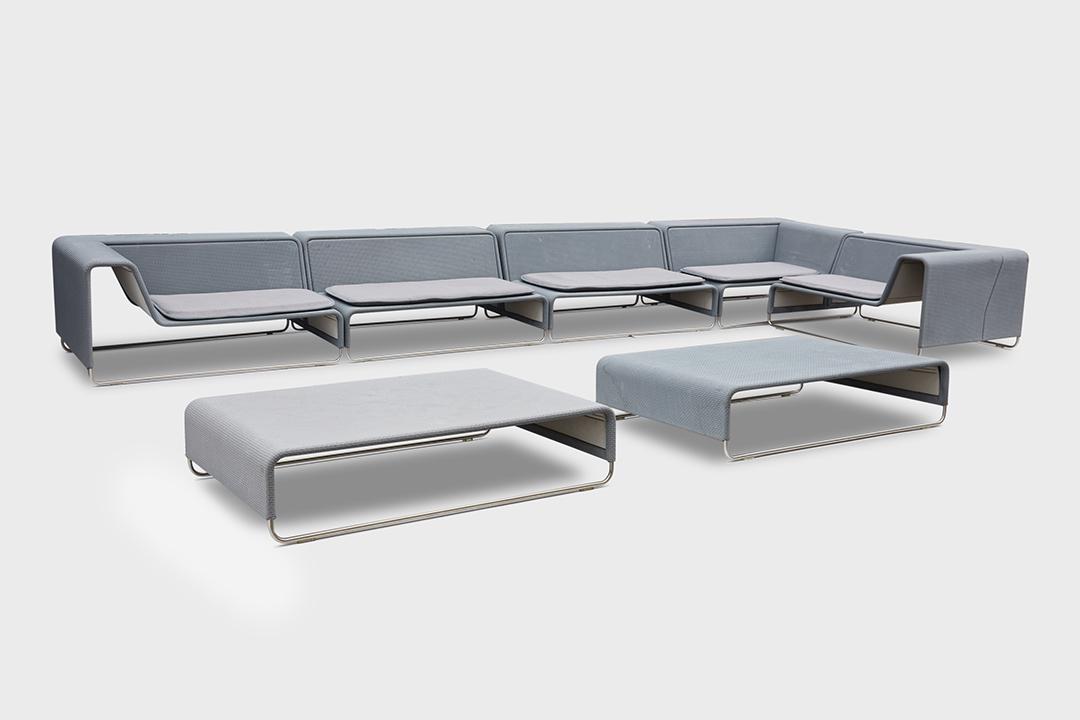 Francesco Rota, Modular 'Island' Sectional Sofa Set (7): Francesco Rota Modular 'Island' sectional sofa set, 2004 Steel, waterproof woven fabric, thermoformed polyethylene. Manufactured by Paola Lenti, Italy. Each piece with plastic label "Paola Lenti/Made