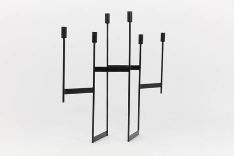 Donald Drumm, Candelabrum: Donald Drumm Candelabrum, 1960s Painted steel. Manufactured for Raymor, USA. Dimensions: 25" H 27" W 8" D.