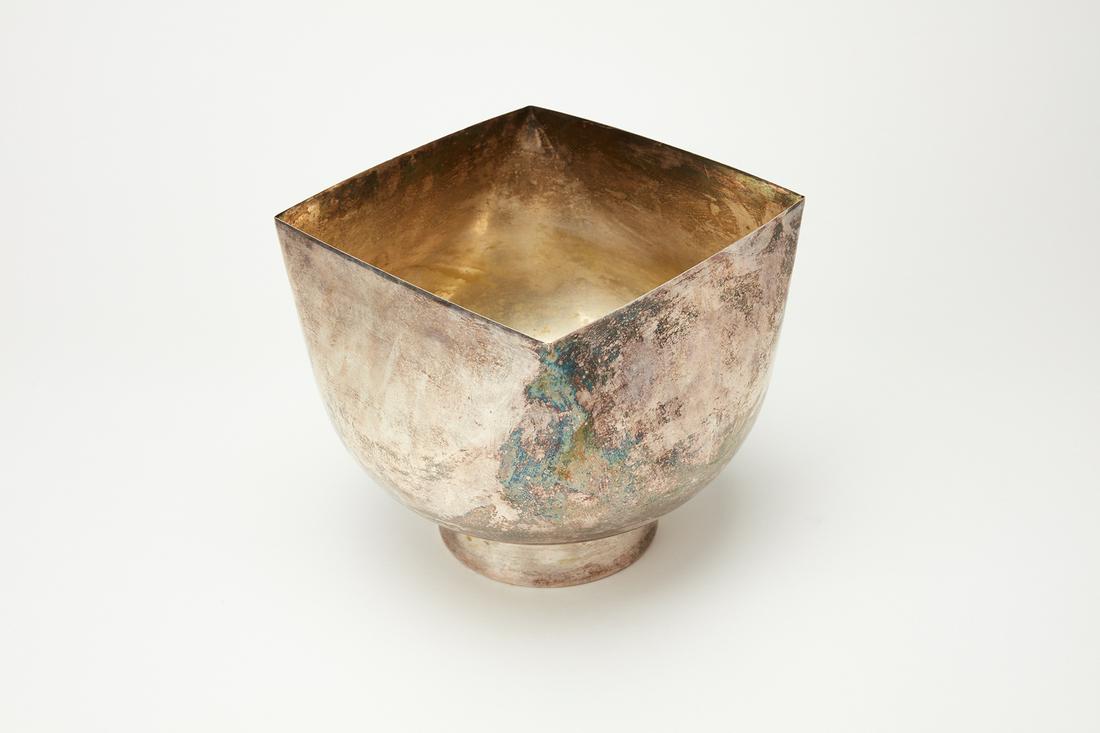 Ward Bennett, Centerpiece: Ward Bennett Centerpiece, ca. 1975 Silver-plated metal. Made in the USA. Underside impressed "Ward Bennett/Design." 10" H x 12" W x 12" D