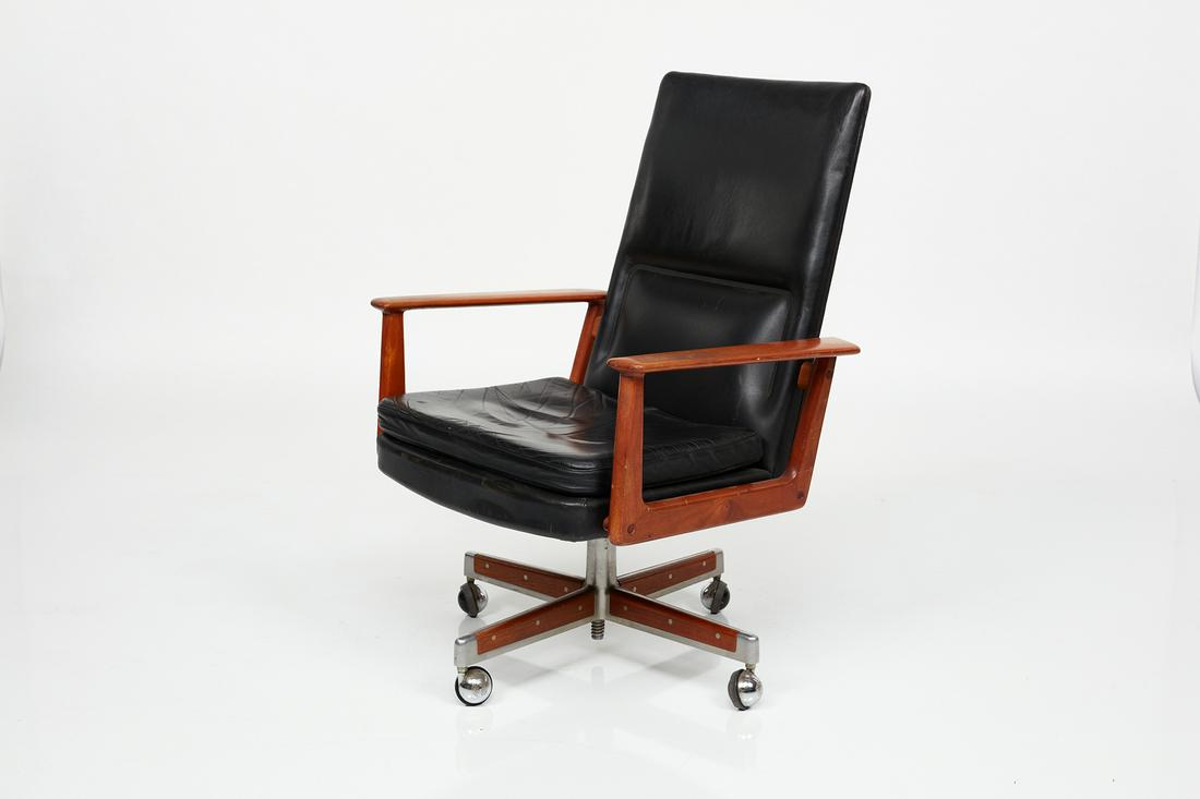 Arne Vodder, Executive Chair: Arne Vodder Executive chair, 1960s Teak, leather, stainless steel. Manufactured by Sibast, Denmark. 40" H x 28" W x 28" D