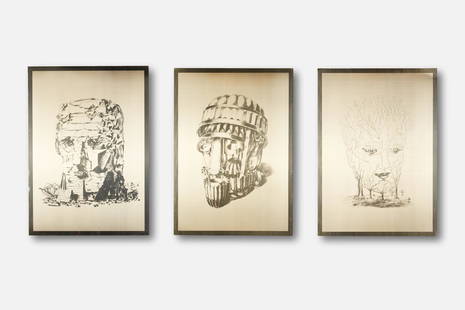 Xanti Schawinsky, Head Etchings (3): Xanti Schawinksy (Swiss, 1904-1979) Group of three 'Head Drawings', 1943 Etching on metal. Each signed, dated, and numbered 56/99. 27.5" H x 19.5" W