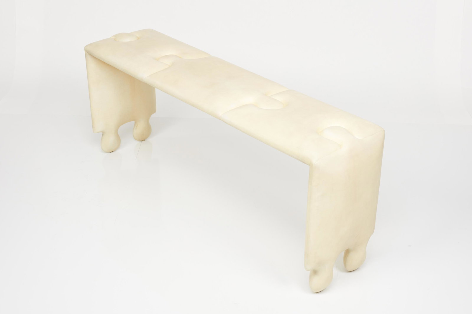 Scala Luxury, 'Puzzle' Console Table: Scala Luxury Puzzle' console table, 1990s Goatskin over fiberglass. Manufactured by Scala Luxury, USA. 32" H x 80" W x 20" D