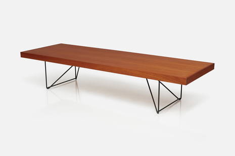 Luther Conover, Rectangular Coffee Table: Luther Conover Rectangular coffee table, 1950s Mahogany, painted iron. Manufactured by Pacific Design Group, Sausalito, California, USA. 14.75" H x 72" W x 24" D