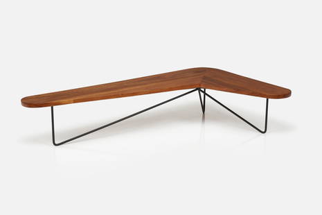 Luther Conover, 'Boomerang' Coffee Table: Luther Conover Boomerang' coffee table, 1950s Mahogany, painted iron. Manufactured by Pacific Design Group, Sausalito, California, USA. 12.25" H x 58" W x 35" D