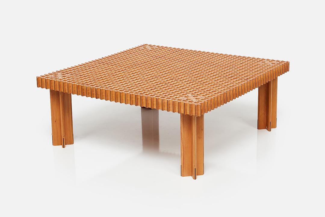 Gianfranco Frattini, 'Kyoto' Coffee Table: Gianfranco Frattini Kyoto' coffee table, 1970s Beech, ebony. Manufactured by Ghianda, Italy and distributed by Knoll, USA. Branded manufacturer's mark to one leg. 14" H x 36" W x 36" D