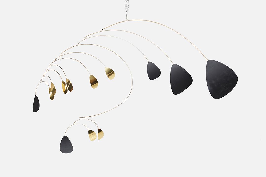 Modernist, Mobile: Modernist Mobile, 1980s Painted steel, brass. Signed "Kelly 8501." 43" H x 65" W x 24" D