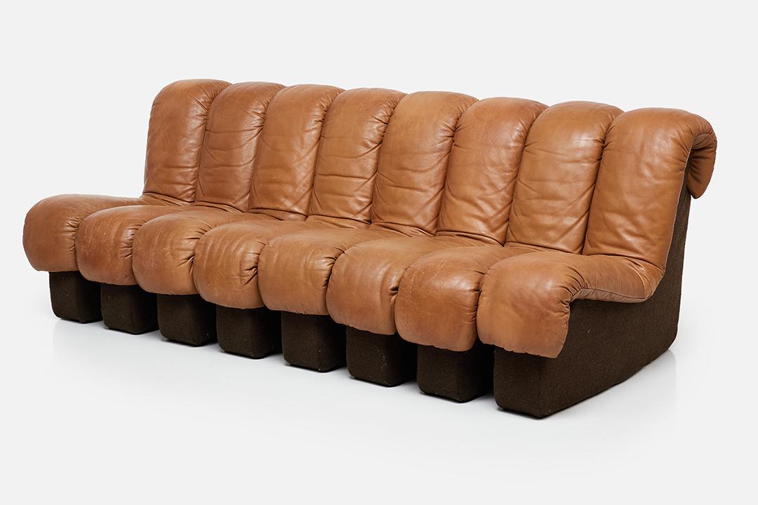 Berger, Peduzzi-Riva & Ulrich, 'Non Stop' Sofa (8): Ueli Berger, Elenora Peduzzi-Riva & Heinz Ulrich Eight-part 'Non Stop' sectional sofa, model no. DS-600, 1980s Leather, felt, wood, steel. Manufactured by De Sede, Switzerland. 29" H x 80" W x 38" D S