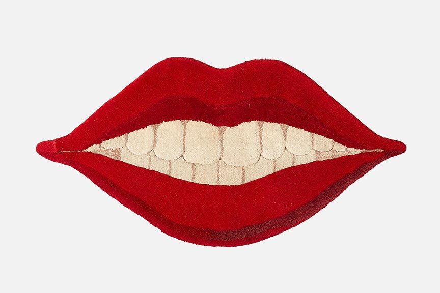 Pop Art, Wall-Mounted Lips Tapestry: Pop Art Wall-mounted lips tapestry, 1970s Wool. 35" H x 70" W x 2" D