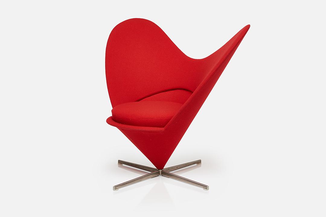 Verner Panton, 'Heart Cone' Chair: Verner Panton Heart Cone' chair, designed 1959, executed 2000 Fabric over steel, aluminum. Manufactured by Vitra, Germany/Switzerland. 35" H x 40.25" W x 24" D Seat height: 17.75"
