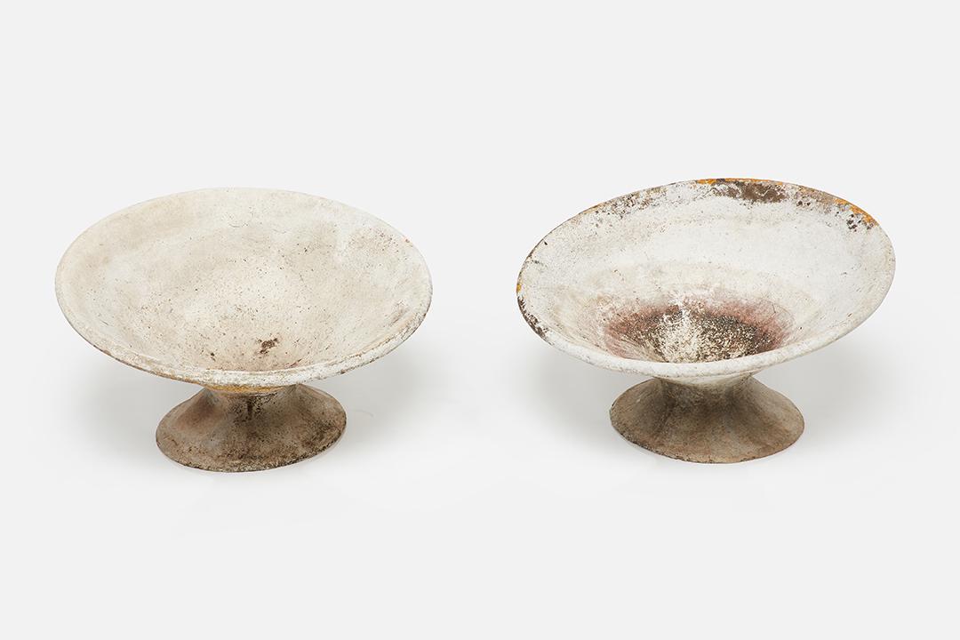 Willy Guhl, 'Off-Kilter' Planters (2): Willy Guhl Pair of 'Off-Kilter' planters, 1960s Fibrated concrete. Manufactured by Eternit, Switzerland. Each: 14.5" H x 25" Diameter