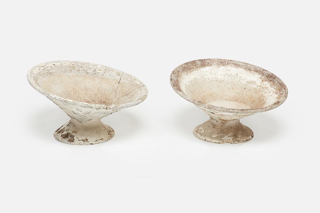 Willy Guhl, 'Off-Kilter' Planters (2): Willy Guhl Pair of 'Off-Kilter' planters, 1960s Fibrated concrete. Manufactured by Eternit, Switzerland. Each: 14.5" H x 25" Diameter