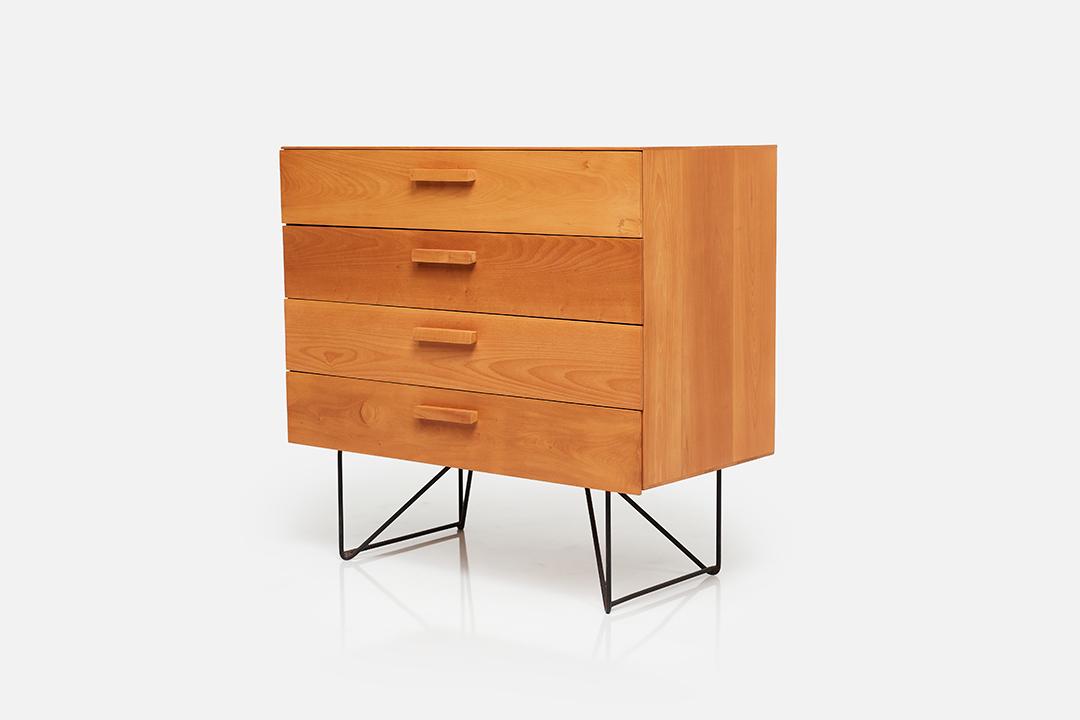 Luther Conover, Dresser: Luther Conover Four-drawer dresser, ca. 1955 Poplar, iron. Manufactured by Luther Conover Inc., USA. 34" H x 36" W x 18" D