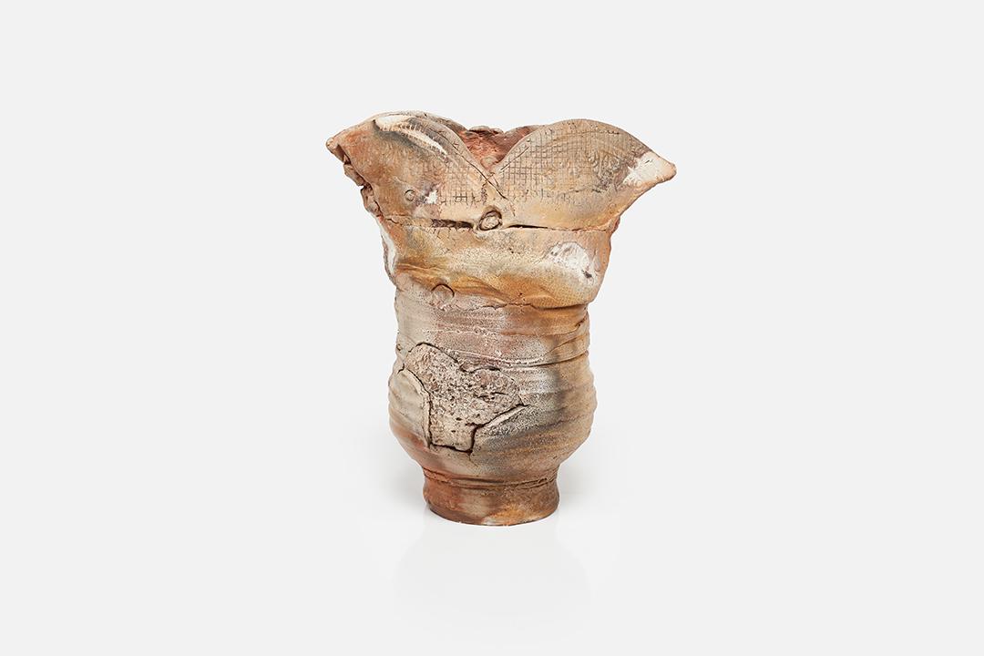 Paul Soldner, Large Vessel: Paul Soldner Large hand-built vessel, ca. 1990 Glazed and raku-fired earthenware. Studio-made in California. 18" H x 15.5" W x 10" D