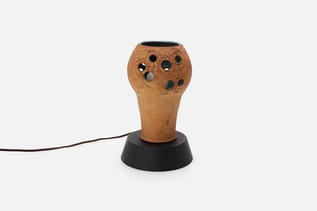 Robert Maxwell, Petite Lantern: Robert Maxwell Petite lantern, 1970s Glazed and unglazed stoneware. Studio-made in California. Signed to the underside. 10.25" H x 5.25" Diameter Canopy: 6.25" Diameter