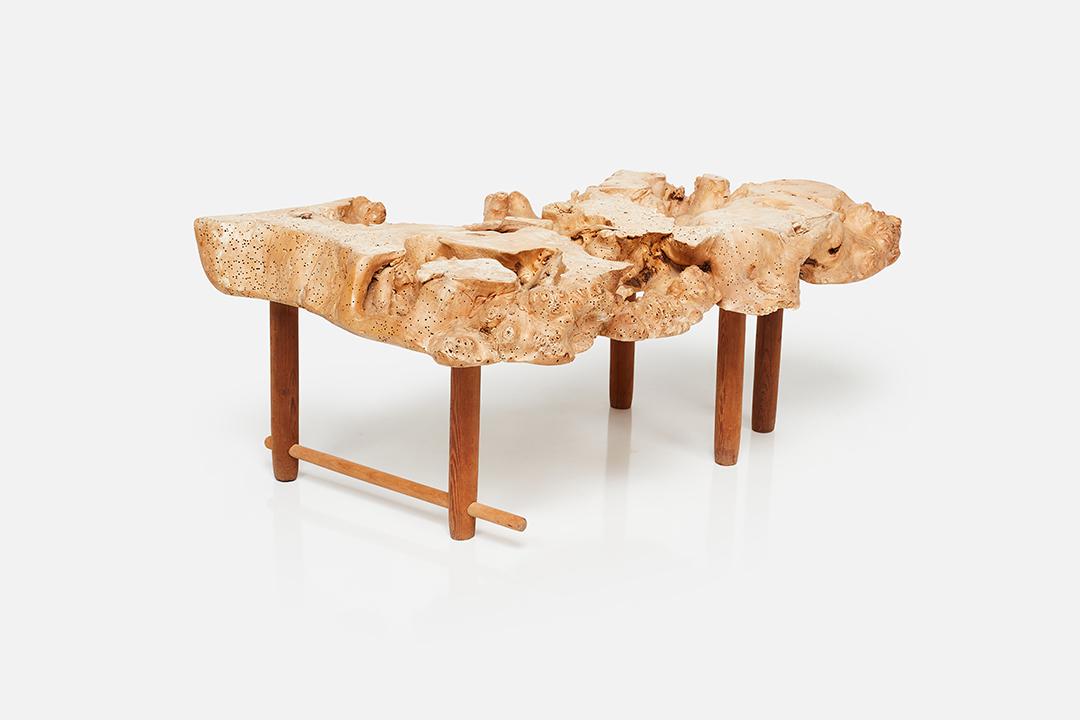 Jan de Swart, Coffee Table: Jan de Swart Organic coffee table, 1960s Jelutong root wood, oak, jelutong. Studio-made in Los Angeles, CA. 14.5" H x 36" W x 20" D