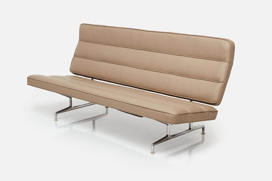 Charles & Ray Eames, Sofa: Charles & Ray Eames Sofa, model no. 3473, 1960s Aluminum, leather. Manufactured by Herman Miller, USA. 26.5" H x 72" W x 21.75" D Seat height: 16.5"