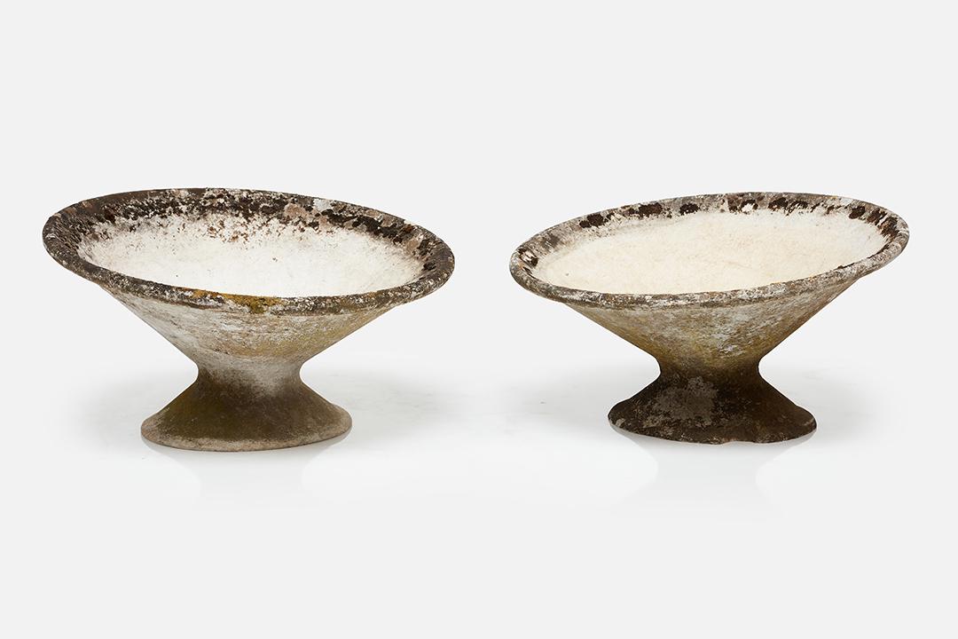 Willy Guhl, 'Off-Kilter' Planters (2): Willy Guhl Pair of 'Off-Kilter' planters, 1960s Fibrated concrete. Manufactured by Eternit, Switzerland. Each: 14" H x 25" Diameter