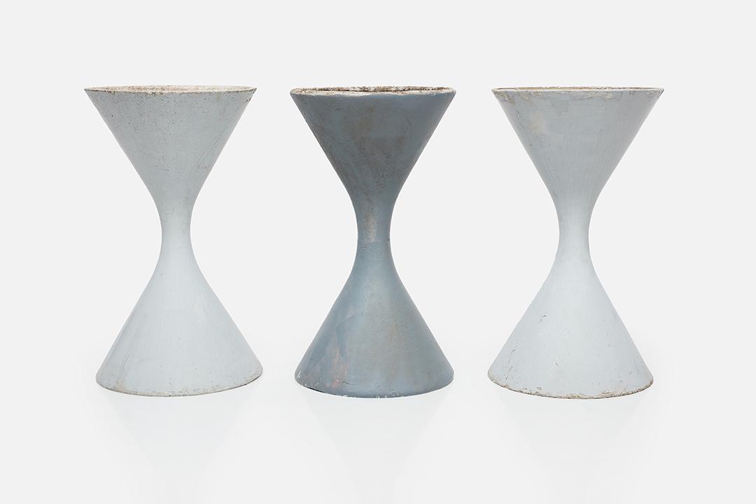 Willy Guhl, 'Diabolo' Planters (3): Willy Guhl Set of three 'Diabolo' planters, 1960s Fibrated concrete. Manufactured by Eternit, Switzerland. Each: 31" H x 18" Diameter