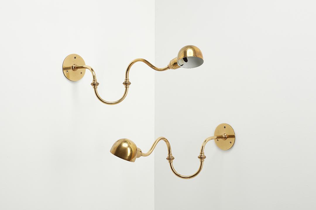 Luigi Caccia Dominioni, 'Tromba' Sconces (2): Luigi Caccia Dominioni Pair of 'Tromba' sconces, model no. LP-15, ca. 1964 Brass, painted metal. Manufactured by Azucena, Italy. Each: 7.5" H x 3.75" W x 23.25" D