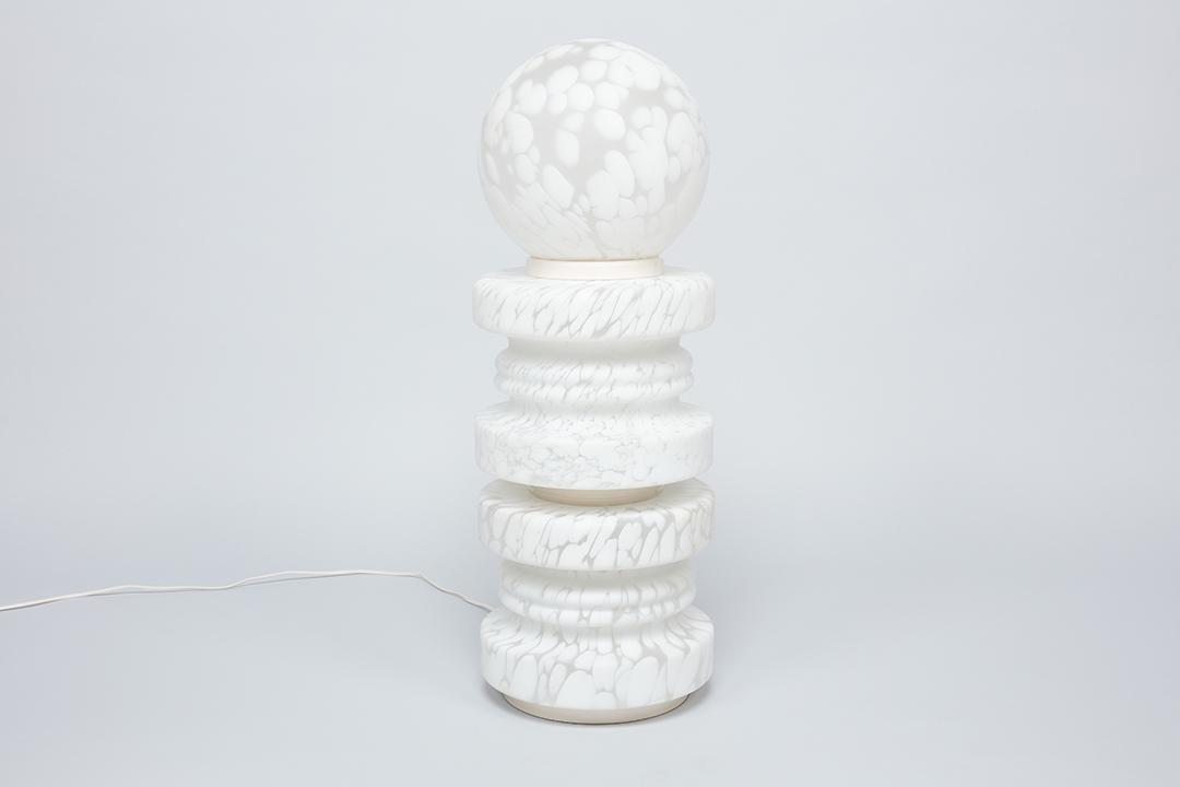 Carlo Nason (Attrib.), 'Pawn' Lamp: Carlo Nason (Attrib.) Pawn' lamp, 1960s 'Cumulus' glass, painted metal. Manufactured by Mazzega, Italy. 35" H x 12" Diameter