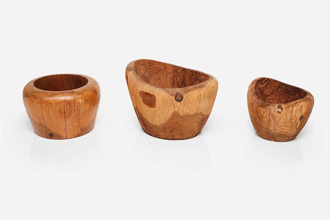 Peter Tarbox, Planters (3): Peter Tarbox Set of three planters, ca. 1992 Redwood. Studio-made for Steve Chase Associates, USA. Each signed and numbered to the underside. Largest: 17.5" H x 27" w x 21" D Smallest: 13" H x 18" W 1