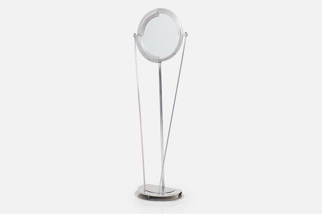 Memphis Style, Floor Mirror: Memphis Style Floor mirror, 1980s Aluminum, mirrored glass, anodized aluminum. 72" H x 23" W x 13.5" D