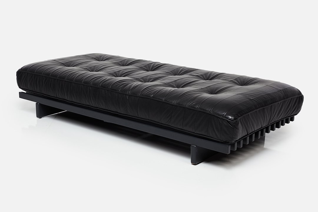 De Sede, Daybed: De Sede Daybed, model no. DS 80, ca. 1972 Lacquered wood, leather. Manufactured by de Sede, Switzerland. 15" H x 78" W x 35" D
