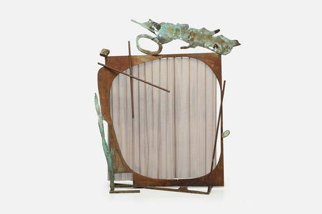 Michael Todd, Unique Fire Screen: Michael Todd Unique fire screen, 1990s Patinated bronze, steel. Studio-made in the USA. 50" H x 42" W x 11.5" D