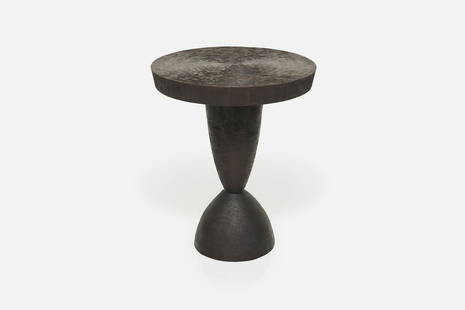 Tom Corbin, 'Alexandra I' Pedestal Table: Tom Corbin 'Alexandra I' pedestal table, designed 2000 Bronze with natural patina. Studio-made in the USA. Underside of tabletop with welded signature and base of table with "Alex I." 22" H x 18" Diam