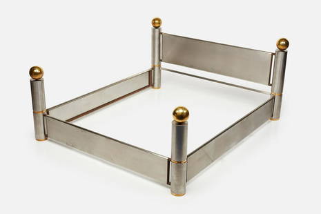 Marcello Mioni, King Bed: Marcello Mioni King bed, 1970s Brushed stainless steel, brass. 43.5" H x 83" W x 96" D