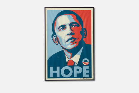 Shepard Fairey, 'Barack Obama Hope' Poster: Shepard Fairey (American, b. 1970) 'Barack Obama Hope' poster, 2008 Offset lithograph. Signed and dated lower right. This original version was created for posting in public spaces. Overall, framed: 36