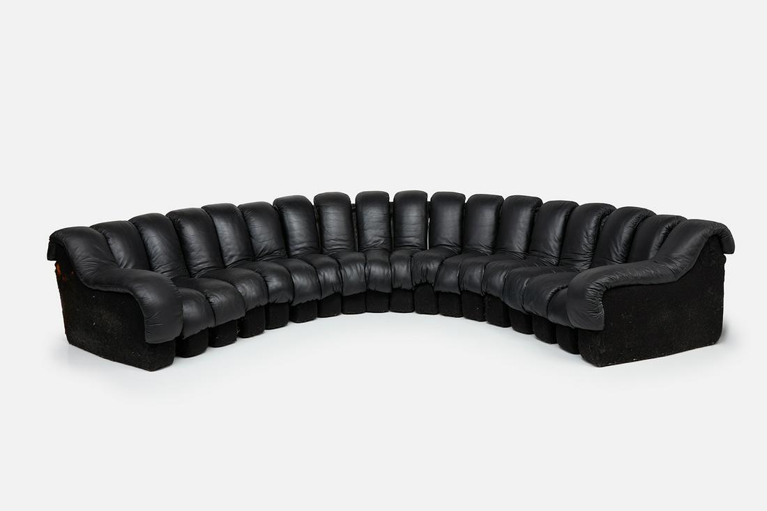 Ueli Berger, Eleonore Peduzzi Riva, Heinz Ulrich & Klaus Vogt, 'Non-Stop' Sectional Sofa (18): Ueli Berger, Eleonore Peduzzi Riva, Heinz Ulrich & Klaus Vogt Eighteen-part 'Non-Stop' sectional sofa, ca. 1972 Leather, felt. Manufactured by De Sede, Switzerland and distributed by Stendig, Switzerl